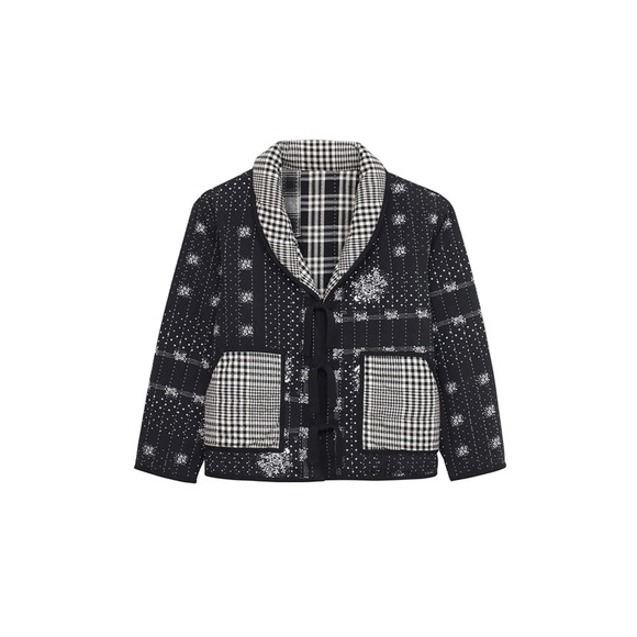 The Great Reversible‎ Quilted Jacket size S Black Patchwork Western Cozy Boho - Picture 4 of 9